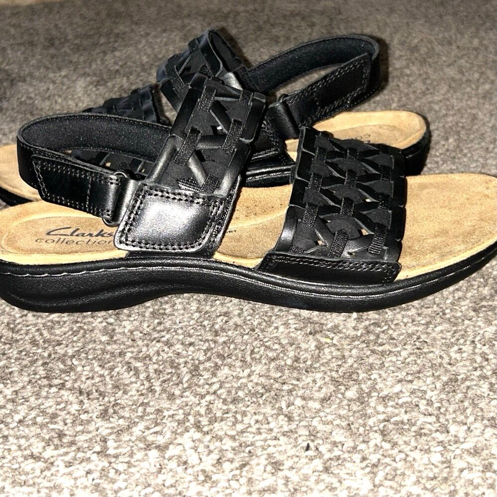 Clarks Collection Laurieann Lily Black Leather Sandals 7.5 W NEW